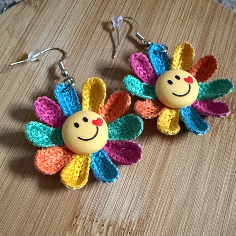 Colorful Smiley Face Flower Earrings